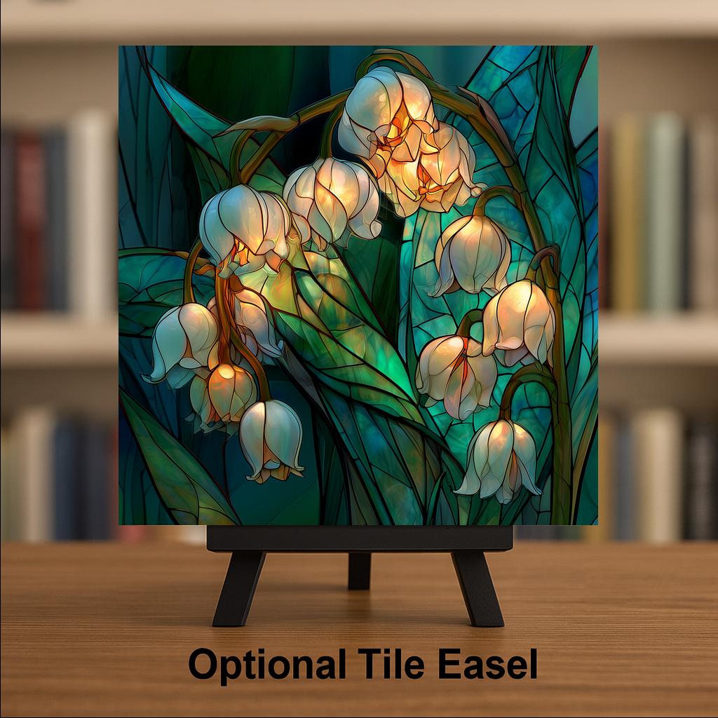 Lily of the Valley Ceramic Tile Wall Art Stained Glass Style May Birth Flower Sympathy Decor Botanical Nature Art