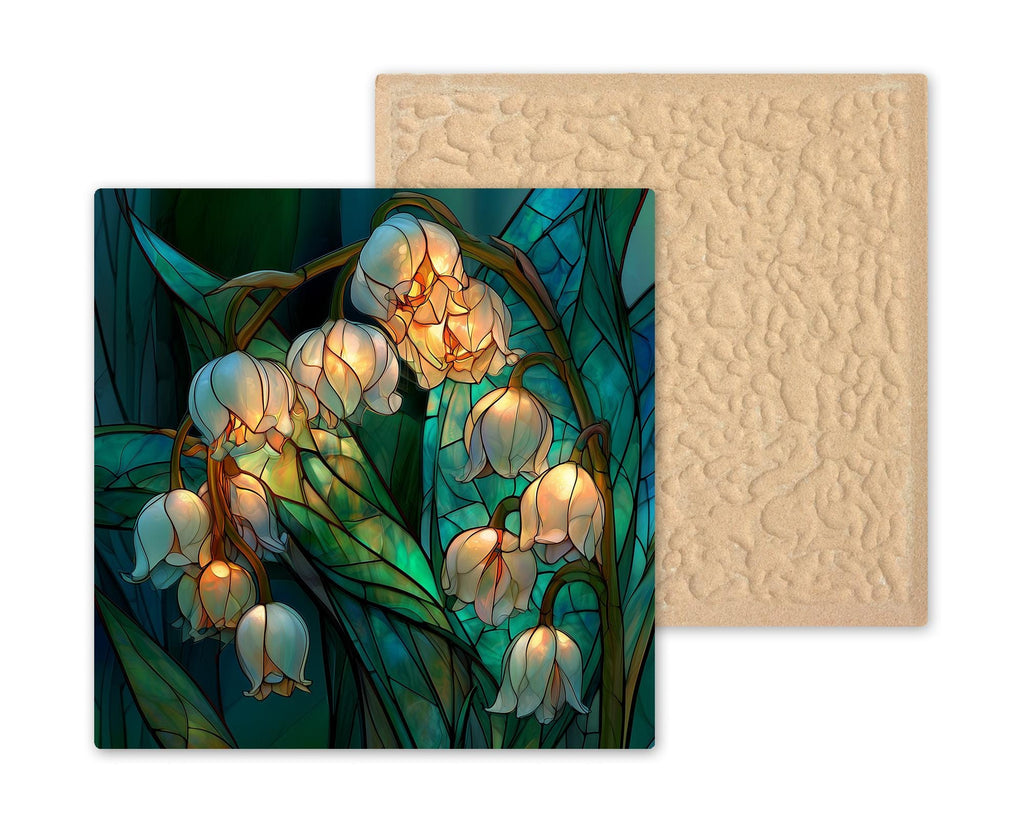 Lily of the Valley Ceramic Tile Wall Art Stained Glass Style May Birth Flower Sympathy Decor Botanical Nature Art