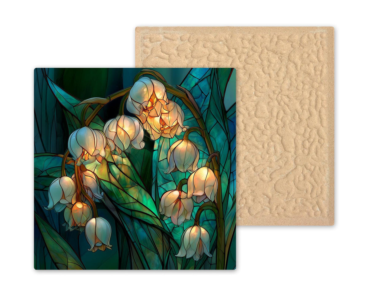 Lily of the Valley Ceramic Tile Wall Art Stained Glass Style May Birth Flower Sympathy Decor Botanical Nature Art