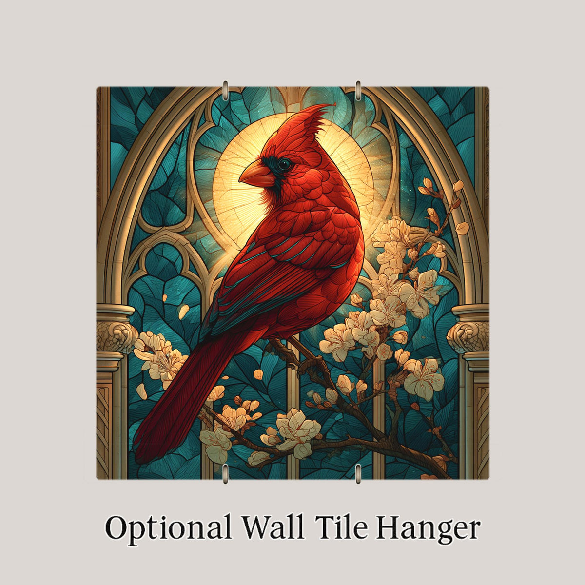 Cardinal Wall Art Ceramic Tile Stained Glass Style Memorial Bird Tile Cathedral Window Red Cardinal In Loving Memory