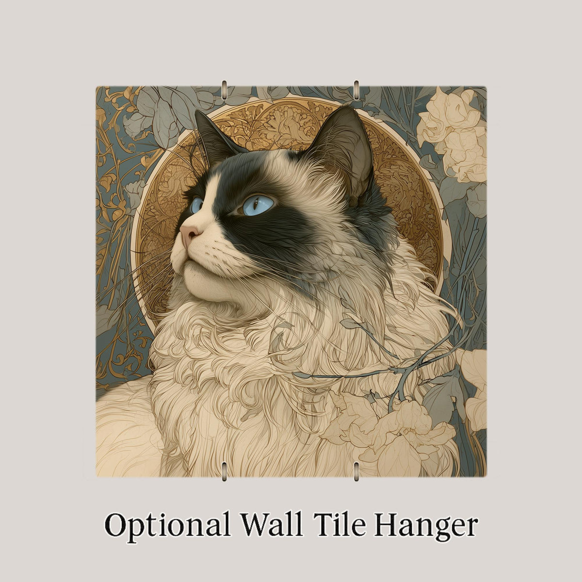 Ragdoll Cat Wall Art Ceramic Tile Art Nouveau Cat Memorial Tile Blue Eyed Cat Portrait In Loving Memory Keepsake