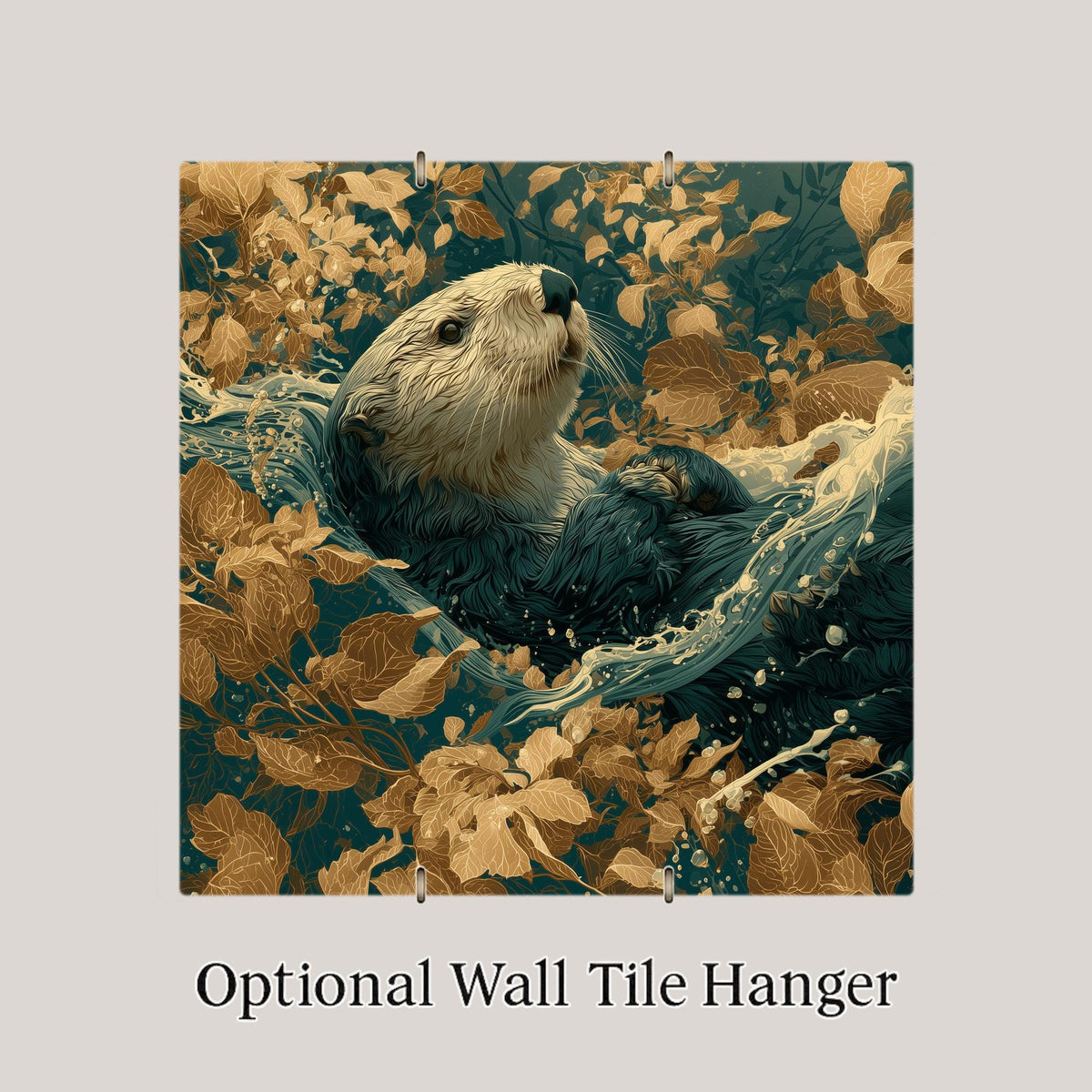 Otter Wall Art Ceramic Tile Art Nouveau Coastal Decor Sea Otter in Kelp Tile Pacific Northwest Art Ocean Nature Art