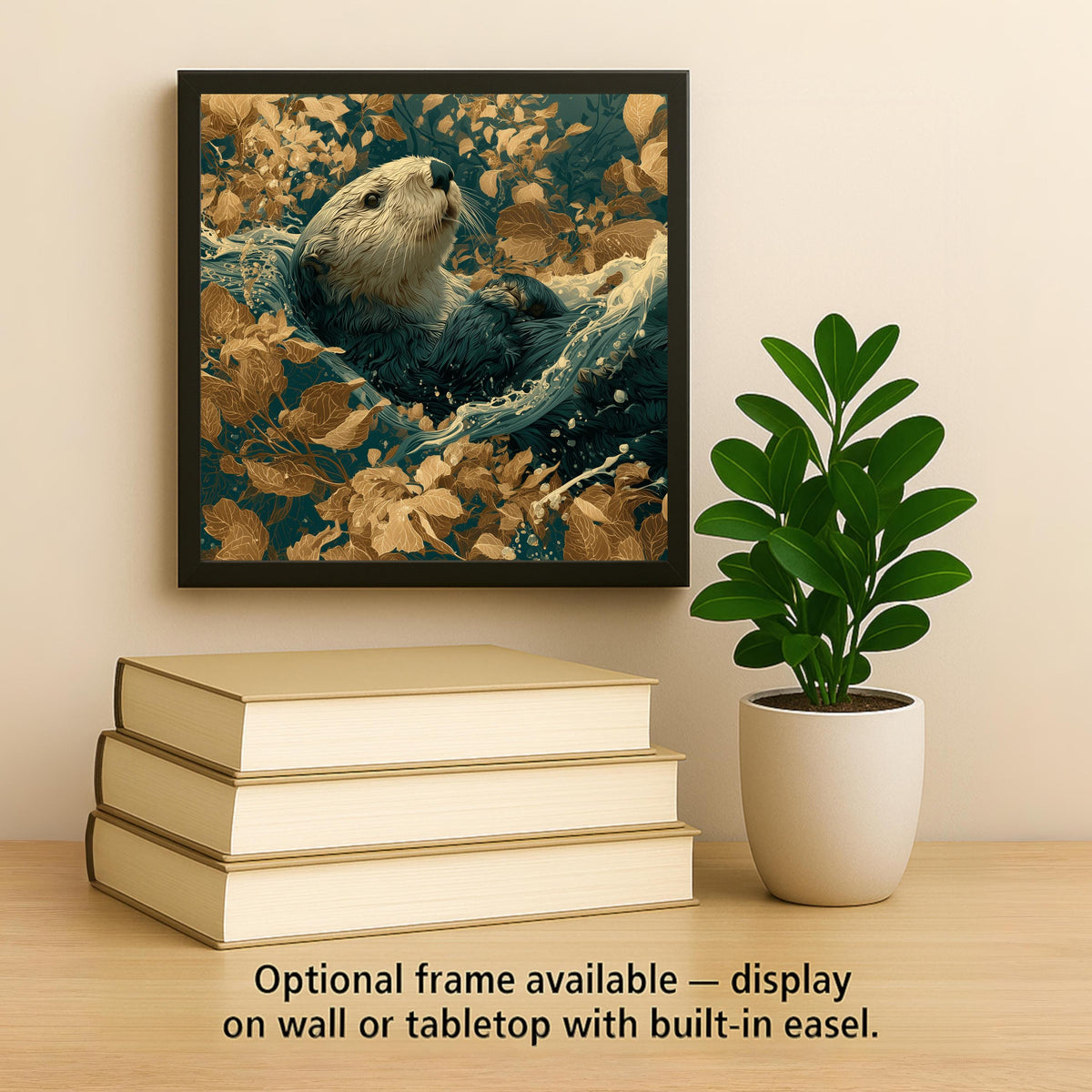 Otter Wall Art Ceramic Tile Art Nouveau Coastal Decor Sea Otter in Kelp Tile Pacific Northwest Art Ocean Nature Art