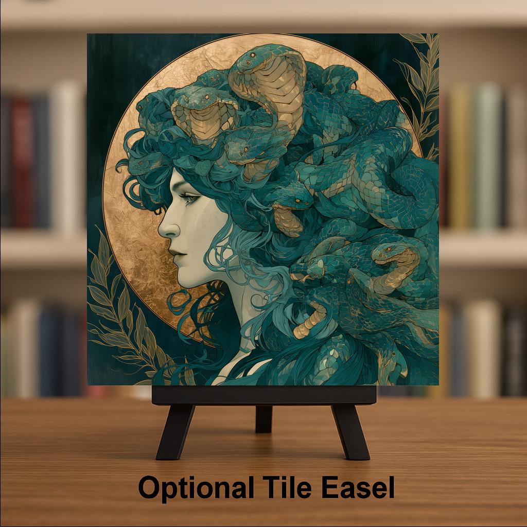 Medusa Wall Art Ceramic Tile Art Nouveau Greek Mythology Decor Snake Goddess Gorgon Tile Dark Academia Art