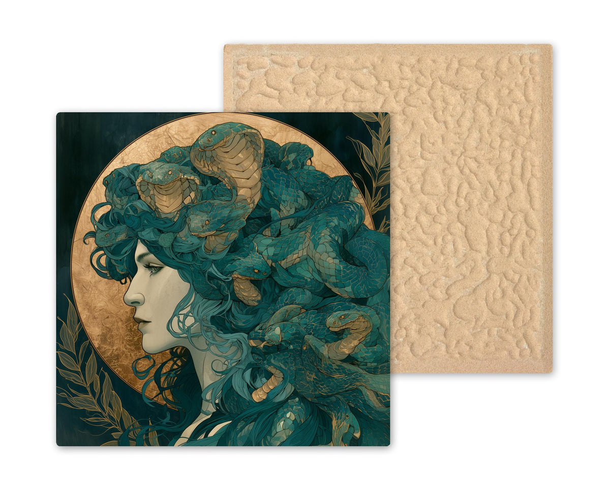 Medusa Wall Art Ceramic Tile Art Nouveau Greek Mythology Decor Snake Goddess Gorgon Tile Dark Academia Art