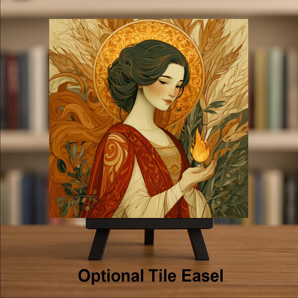 Hestia Wall Art Ceramic Tile Art Nouveau Greek Mythology Decor Goddess of Hearth Home Tile Housewarming Wall Art