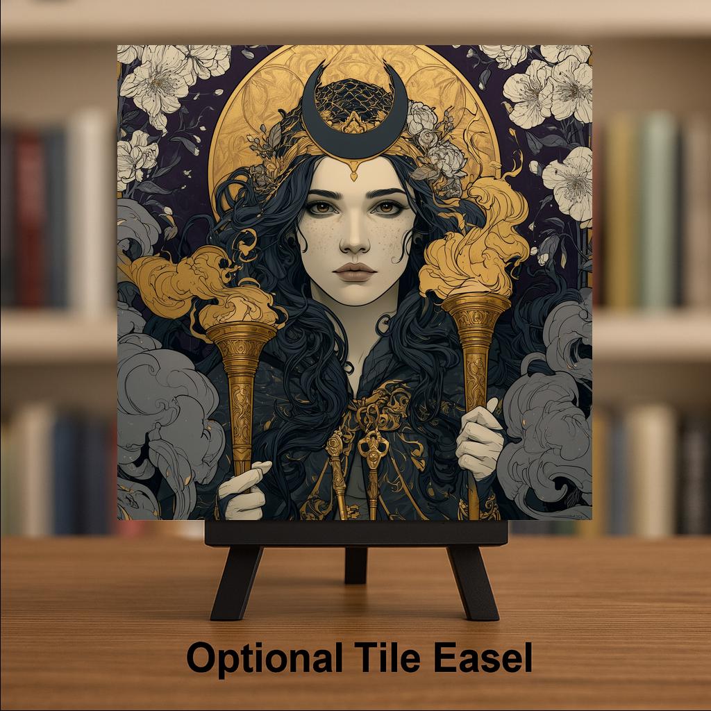 Hecate Wall Art Ceramic Tile Art Nouveau Greek Mythology Decor Witchy Goddess of Witchcraft Tile Dark Academia Art