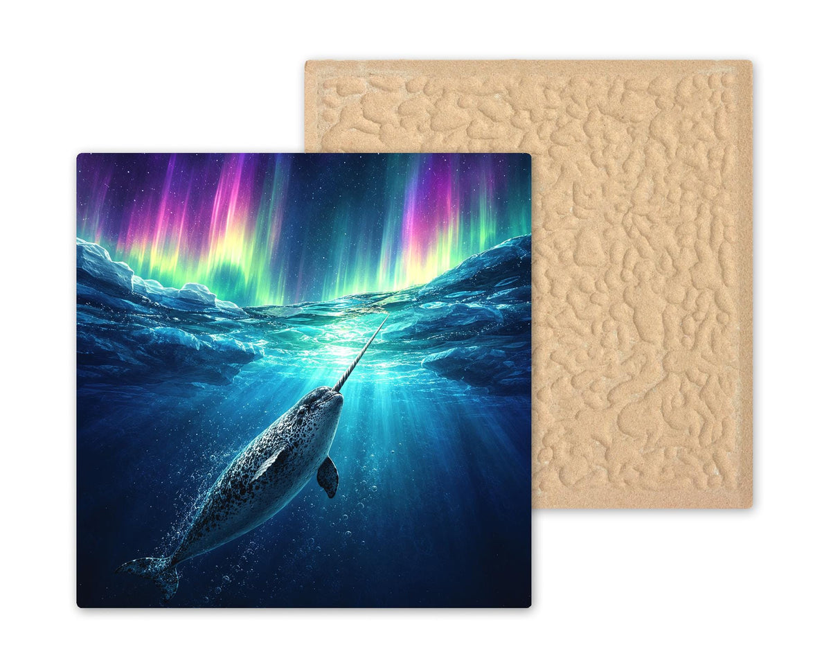 Narwhal Sea Unicorn Ceramic Art Tile – Aurora Ocean Decor, Coastal Beach House Accent