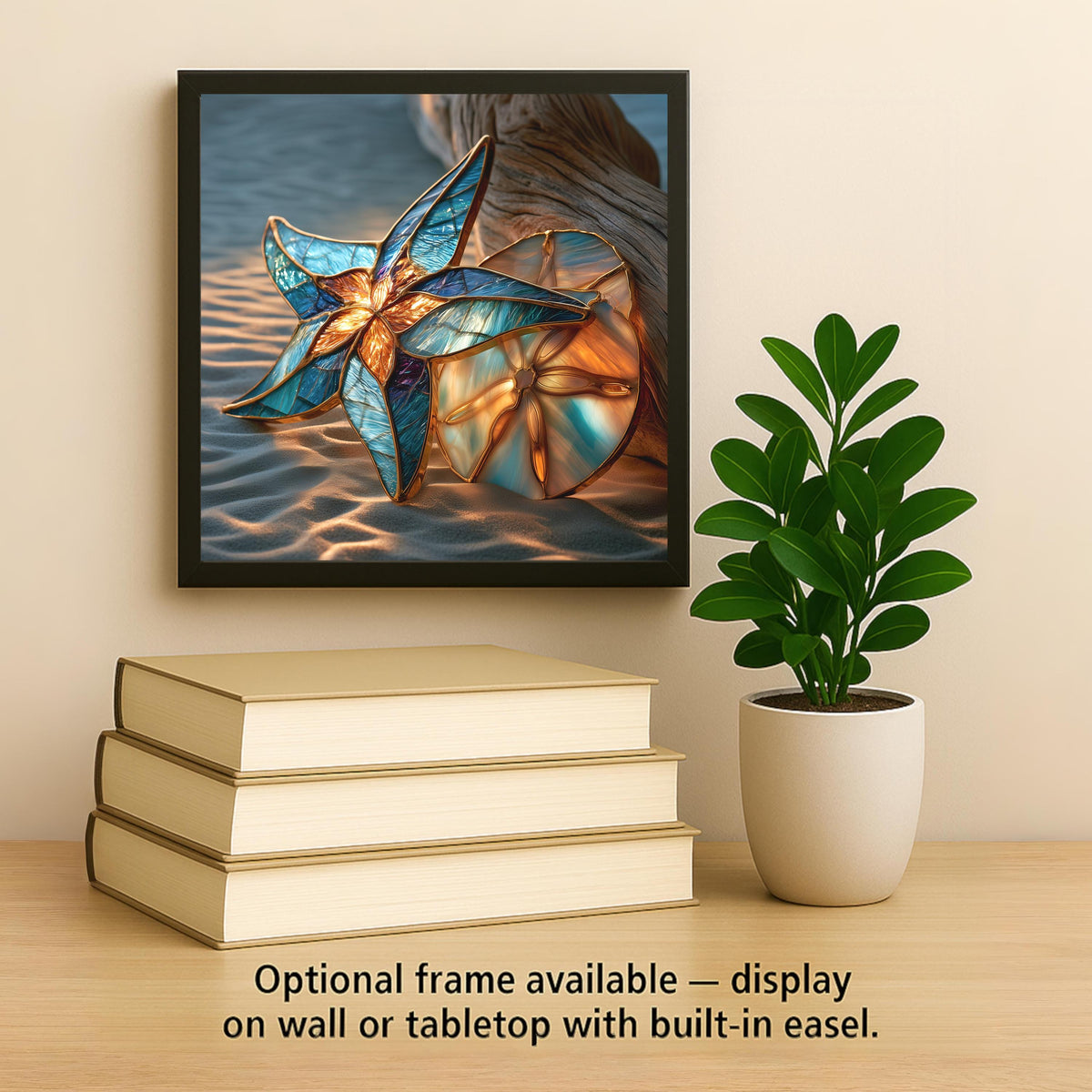 Starfish Sand Dollar Ceramic Art Tile – Coastal Beach Stained Glass Wall Art, Beach House Decor