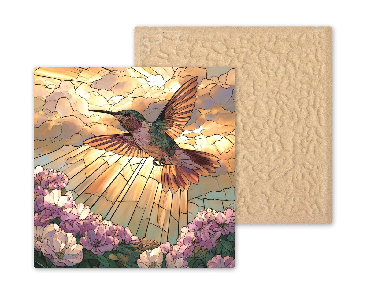 Hummingbird Memorial Wall Art Ceramic Tile Stained Glass Style Sympathy Remembrance Decor Bird Visitation Keepsake
