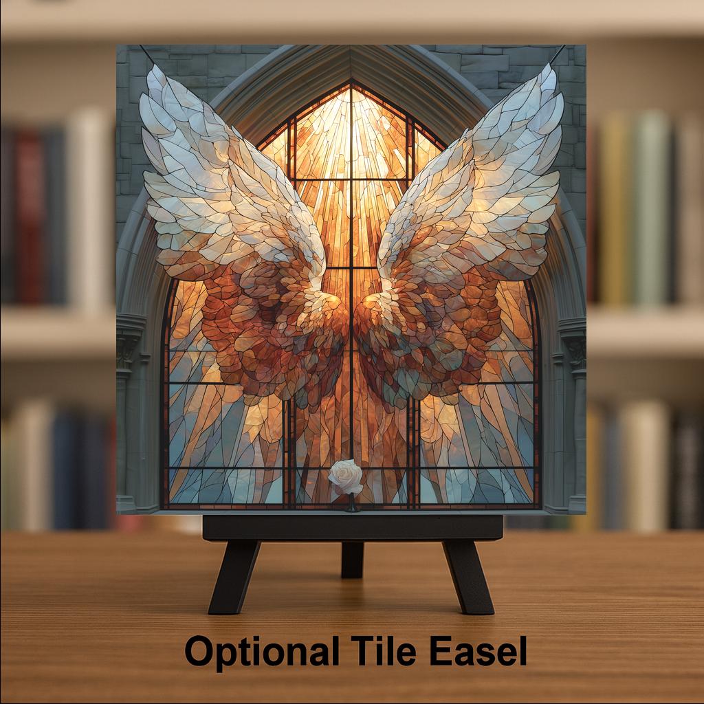 Angel Wings Wall Art Ceramic Tile Stained Glass Style Cathedral Window Memorial Sympathy Remembrance Christian Decor