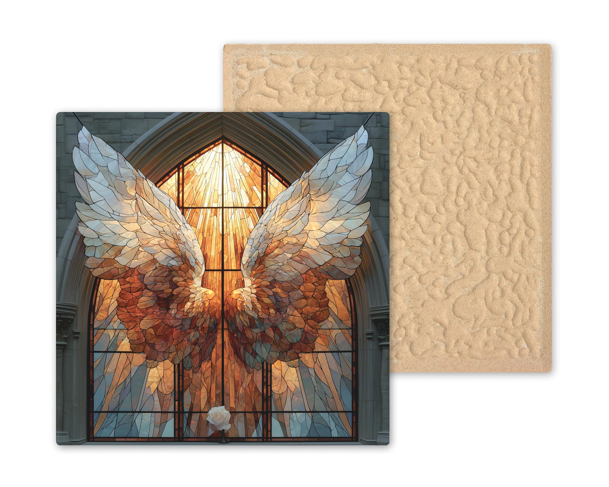Angel Wings Wall Art Ceramic Tile Stained Glass Style Cathedral Window Memorial Sympathy Remembrance Christian Decor