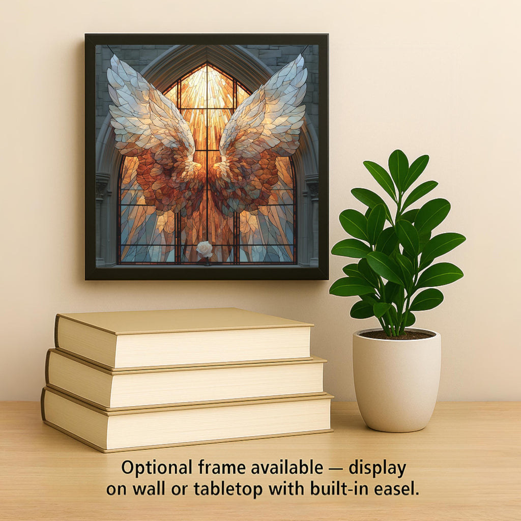 Angel Wings Wall Art Ceramic Tile Stained Glass Style Cathedral Window Memorial Sympathy Remembrance Christian Decor