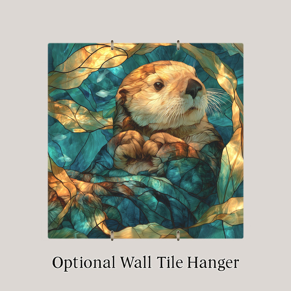 Sea Otter Wall Art Ceramic Tile Stained Glass Style Pacific Northwest Coastal Decor Kelp Ocean Wildlife Nature Art