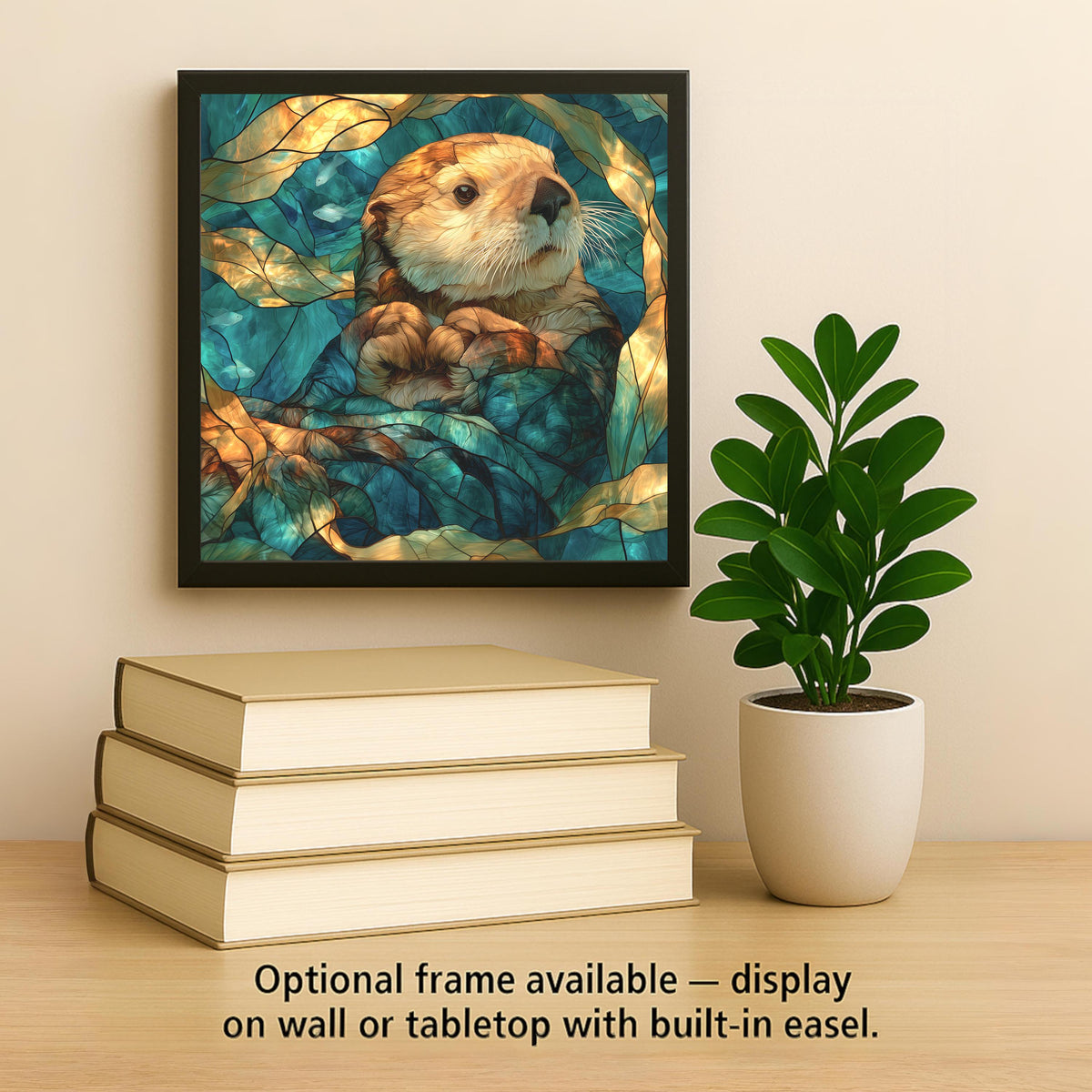 Sea Otter Wall Art Ceramic Tile Stained Glass Style Pacific Northwest Coastal Decor Kelp Ocean Wildlife Nature Art