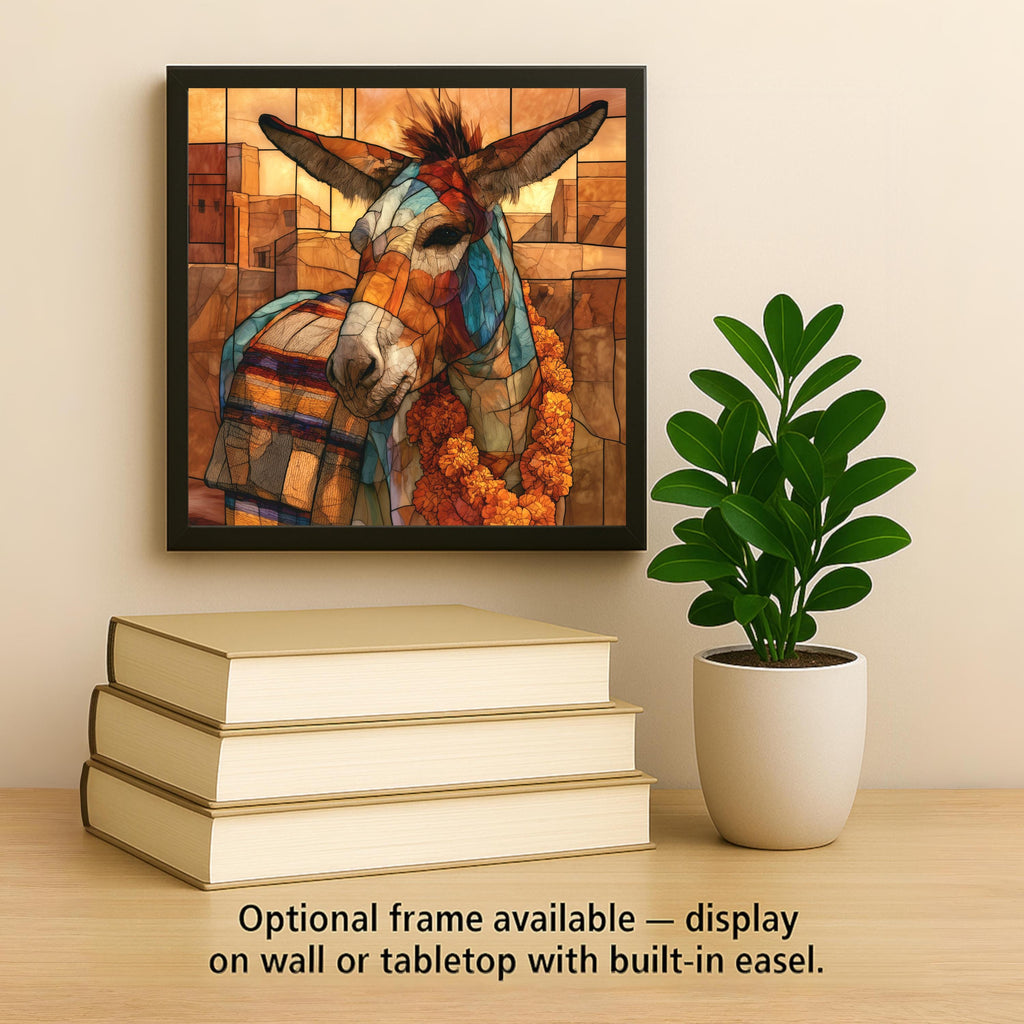 Donkey Wall Art Ceramic Tile Stained Glass Style Fiesta Marigold Garland Mexican Folk Decor Southwest Farm Animal Art