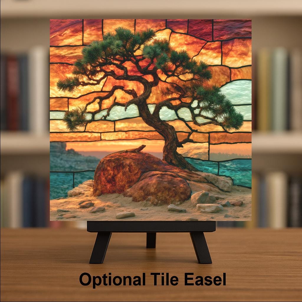 Joshua Tree Wall Art Ceramic Tile Stained Glass Style Desert Lizard Southwest Decor California Mojave National Park Art
