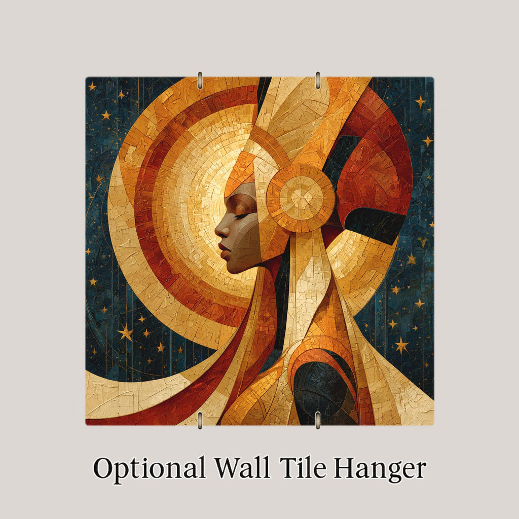Afrofuturism Wall Art Ceramic Tile Black Woman Queen Golden Crown Celestial Decor African American Portrait Art