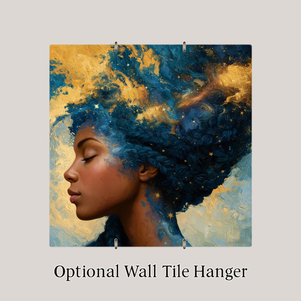 Afrofuturism Wall Art Ceramic Tile Black Woman Cosmic Braids Stars Galaxy Decor African American Celestial Portrait