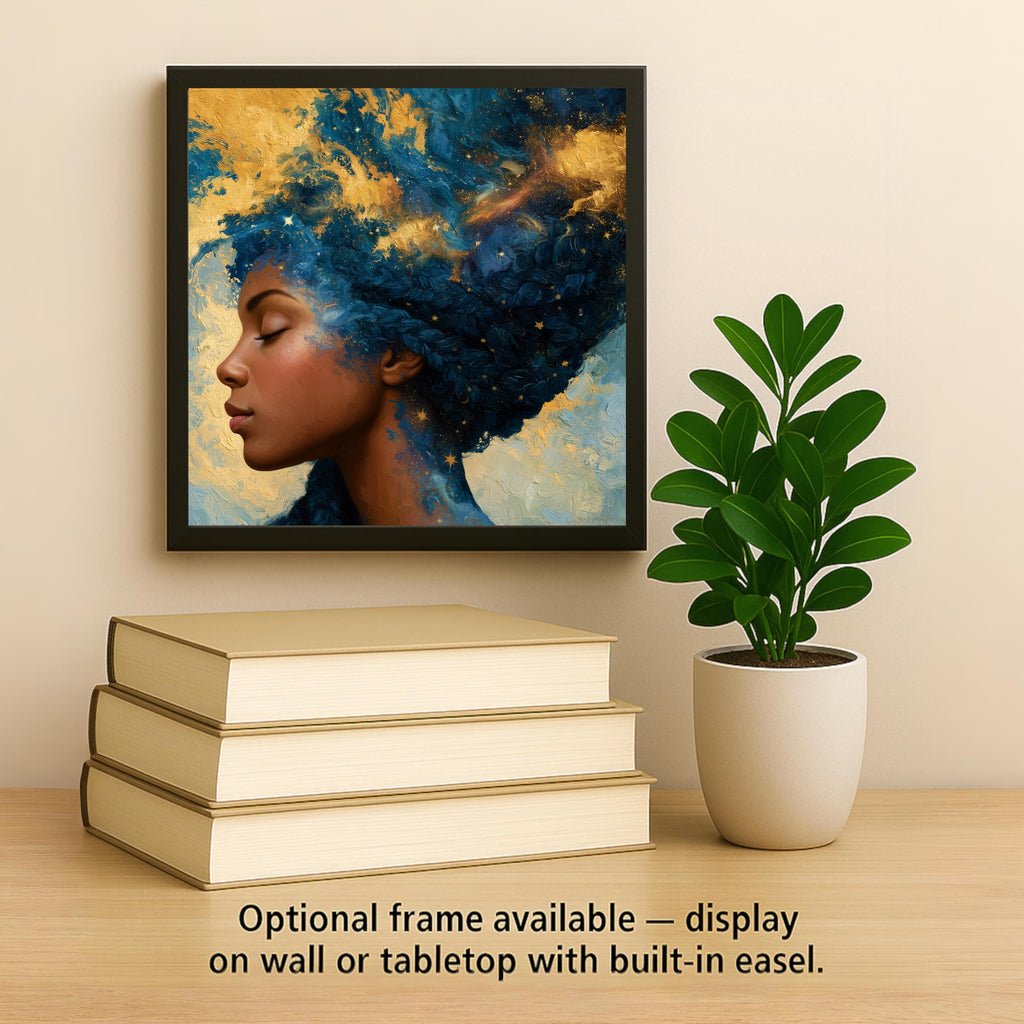 Afrofuturism Wall Art Ceramic Tile Black Woman Cosmic Braids Stars Galaxy Decor African American Celestial Portrait