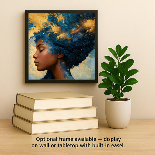 Afrofuturism Wall Art Ceramic Tile Black Woman Cosmic Braids Stars Galaxy Decor African American Celestial Portrait