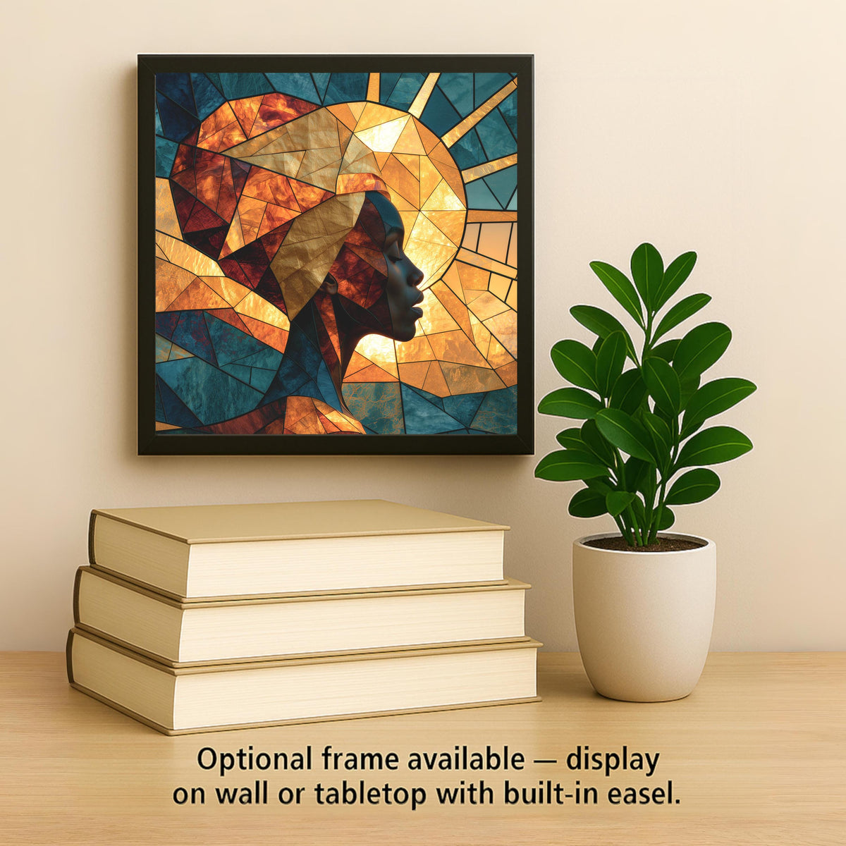 Afrofuturism Wall Art Ceramic Tile Stained Glass Style Black Woman Golden Sun African American Decor Modern Portrait