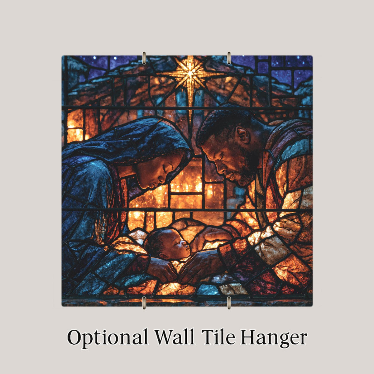 Black Nativity Wall Art Ceramic Tile Stained Glass Style Christmas Holy Family African American Christian Decor