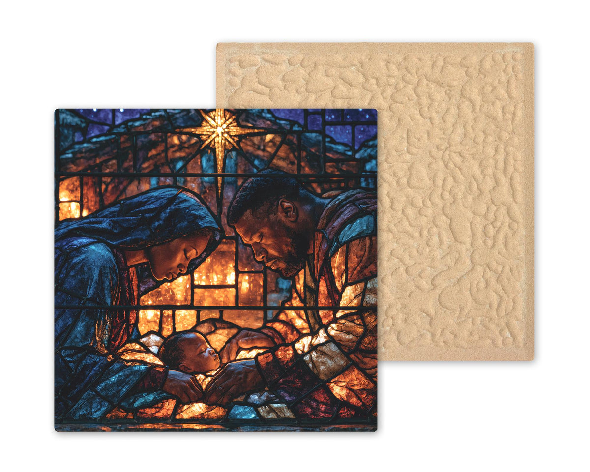Black Nativity Wall Art Ceramic Tile Stained Glass Style Christmas Holy Family African American Christian Decor