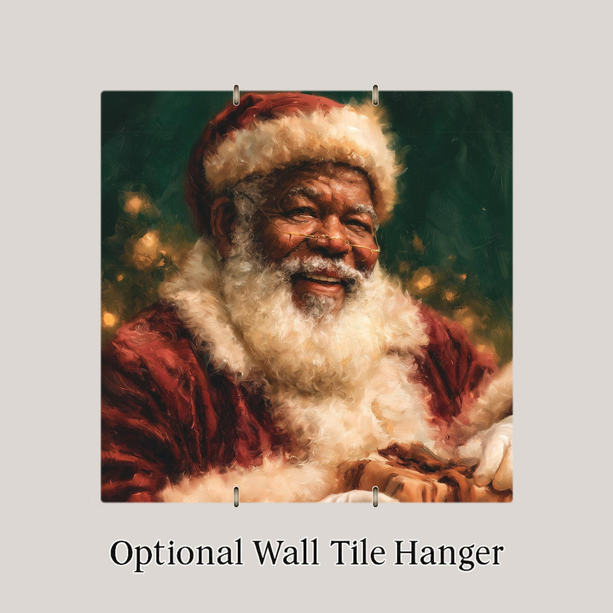 Black Santa Wall Art Ceramic Tile Christmas Decor African American Holiday Portrait Painterly Saint Nicholas Art