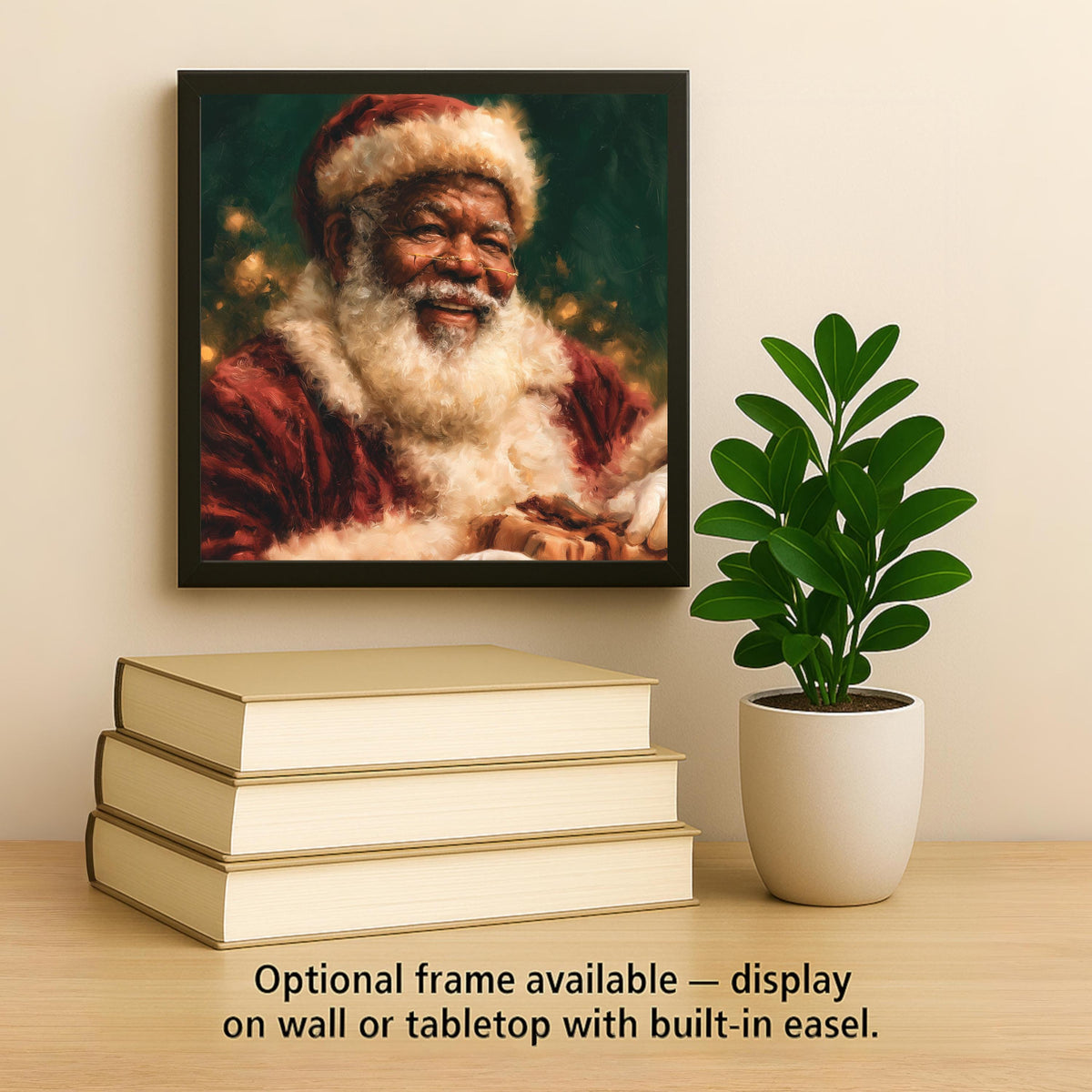 Black Santa Wall Art Ceramic Tile Christmas Decor African American Holiday Portrait Painterly Saint Nicholas Art