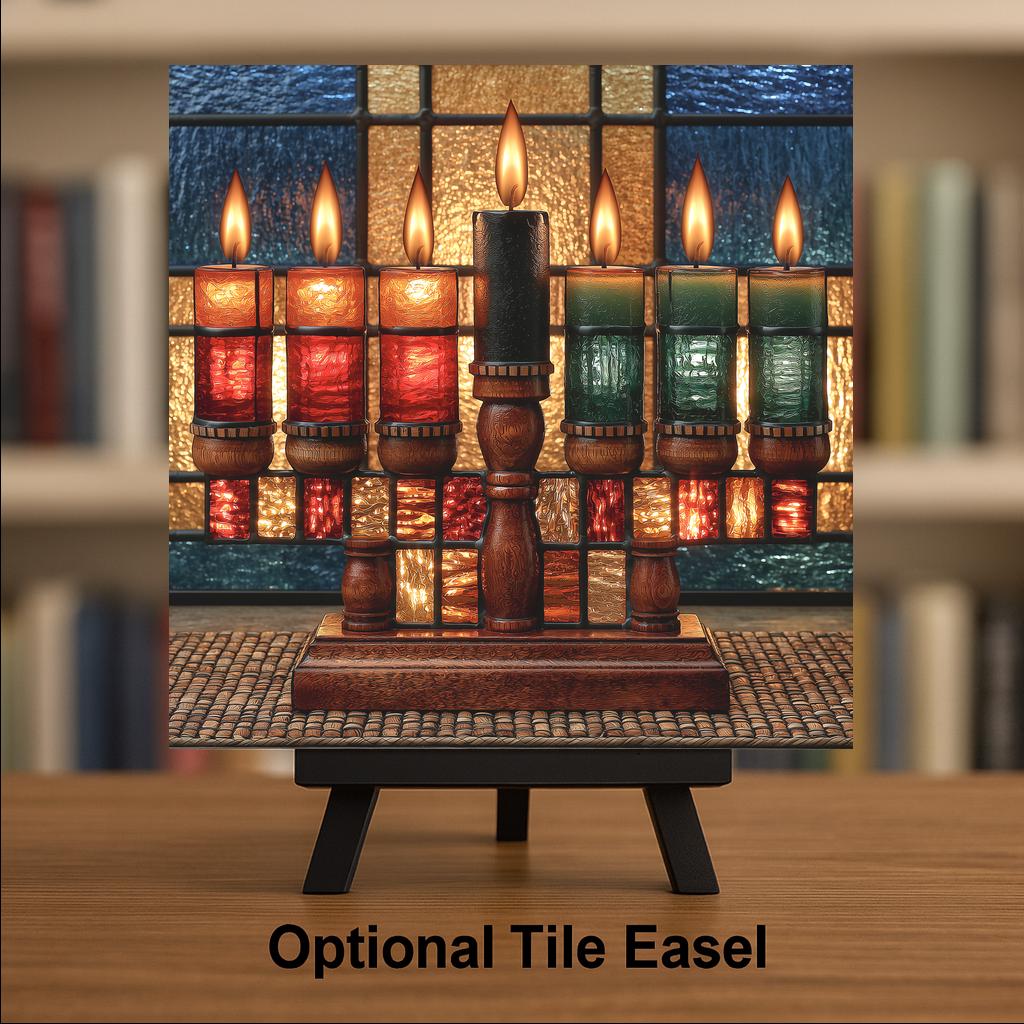 Kwanzaa Wall Art Ceramic Tile Stained Glass Style Kinara Candles Seven Principles African American Holiday Decor