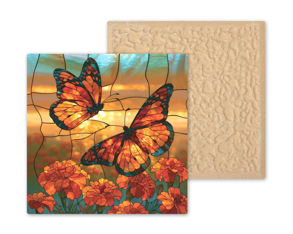 Monarch Butterfly Wall Art Ceramic Tile Stained Glass Style Marigold Field Memorial Decor Mexican Fall Migration Art