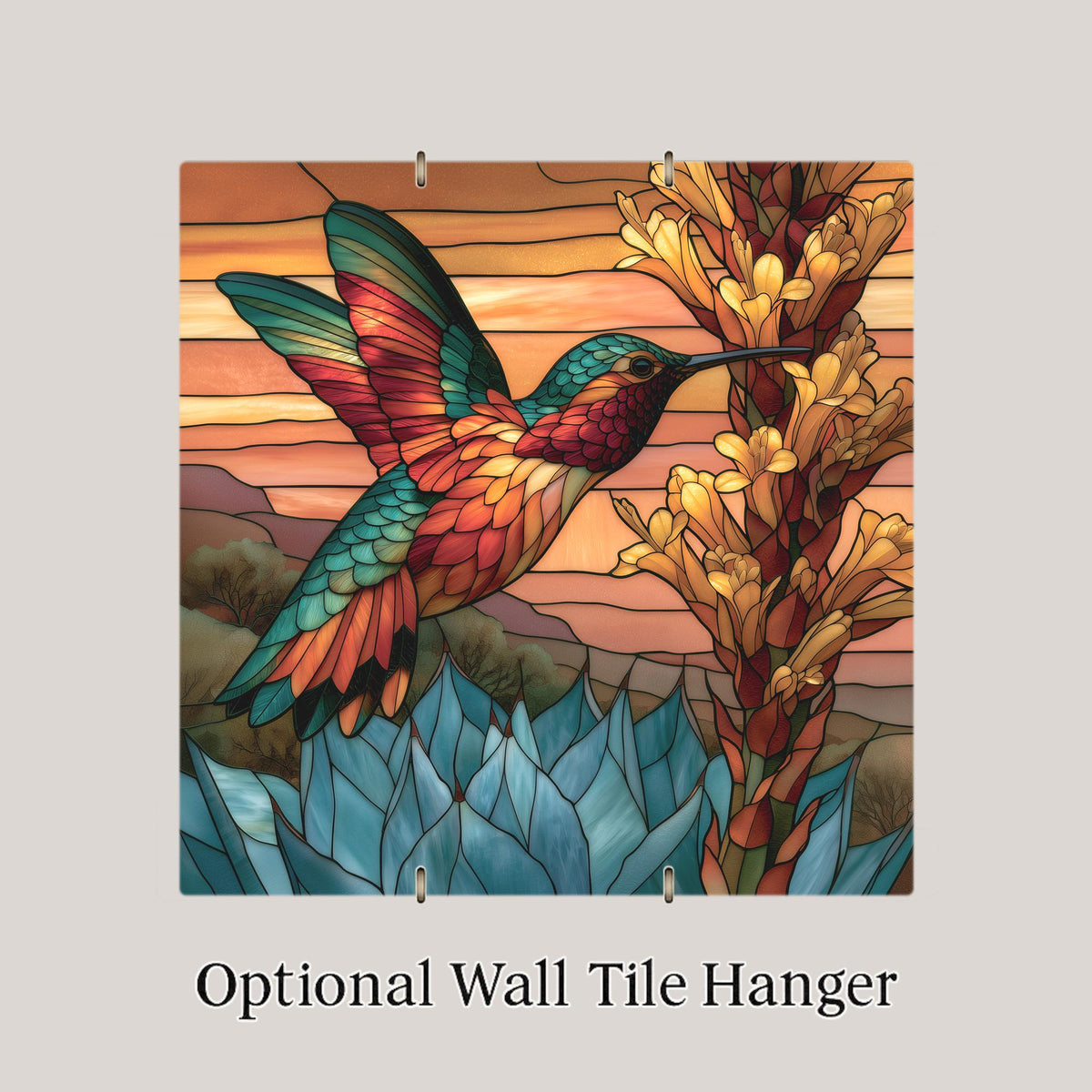 Hummingbird Agave Wall Art Ceramic Tile Stained Glass Style Desert Bird Southwest Decor Sonoran Bloom Nature Art