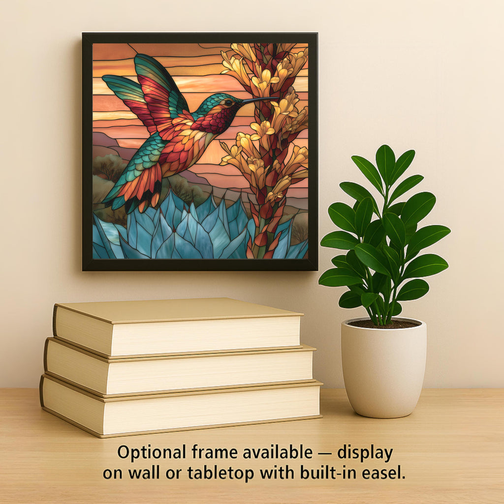 Hummingbird Agave Wall Art Ceramic Tile Stained Glass Style Desert Bird Southwest Decor Sonoran Bloom Nature Art