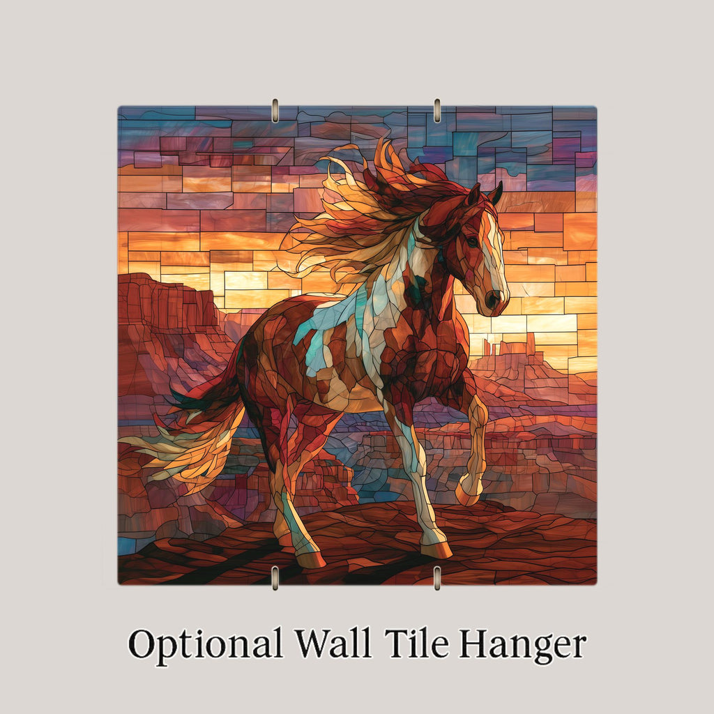Horse Wall Art Ceramic Tile Stained Glass Style Desert Mesa Sunset Western Decor Southwest Ranch Equestrian Nature Art