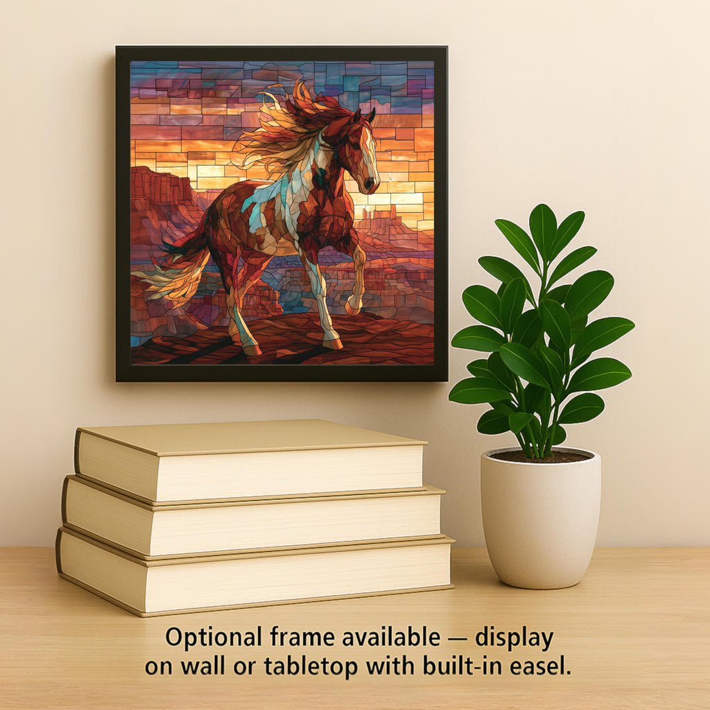 Horse Wall Art Ceramic Tile Stained Glass Style Desert Mesa Sunset Western Decor Southwest Ranch Equestrian Nature Art