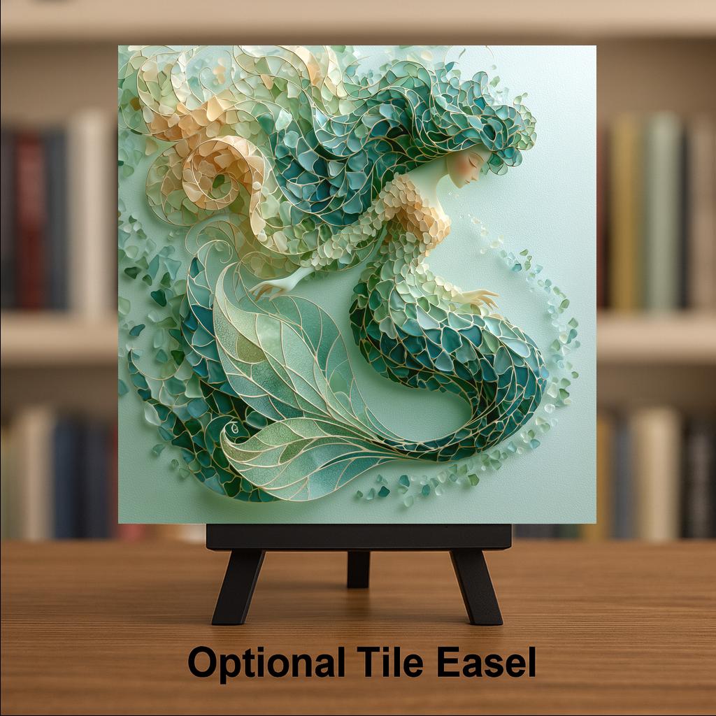 Mermaid Wall Art Ceramic Tile Sea Glass Style Coastal Ocean Decor Turquoise Beach House Fantasy Nature Art