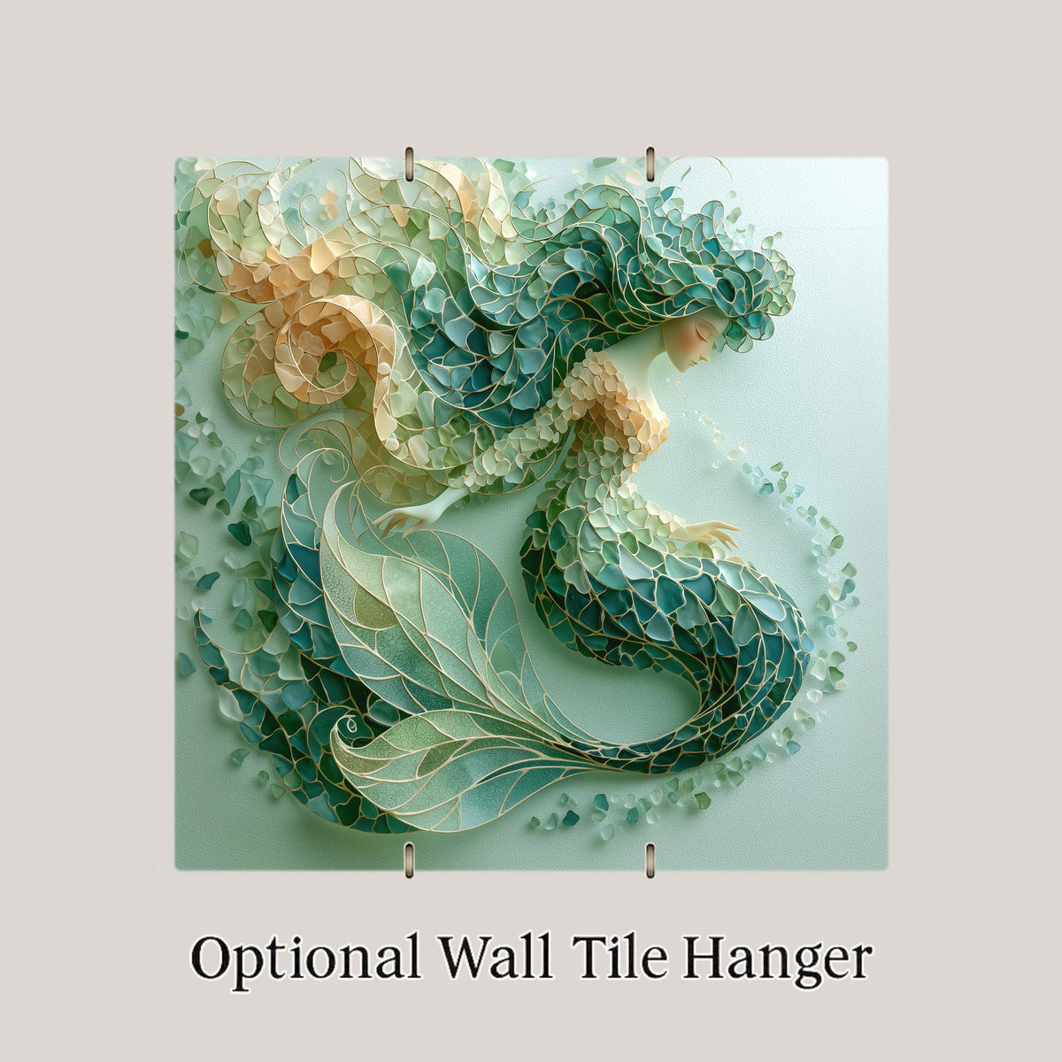 Mermaid Wall Art Ceramic Tile Sea Glass Style Coastal Ocean Decor Turquoise Beach House Fantasy Nature Art