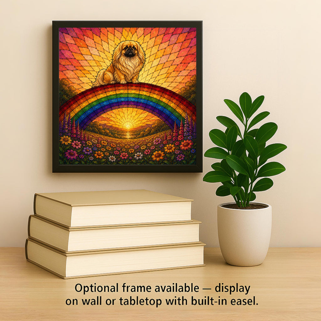 Pekingese Memorial Wall Art Ceramic Tile Stained Glass Style Rainbow Bridge Dog Remembrance Pet Loss Meadow Art