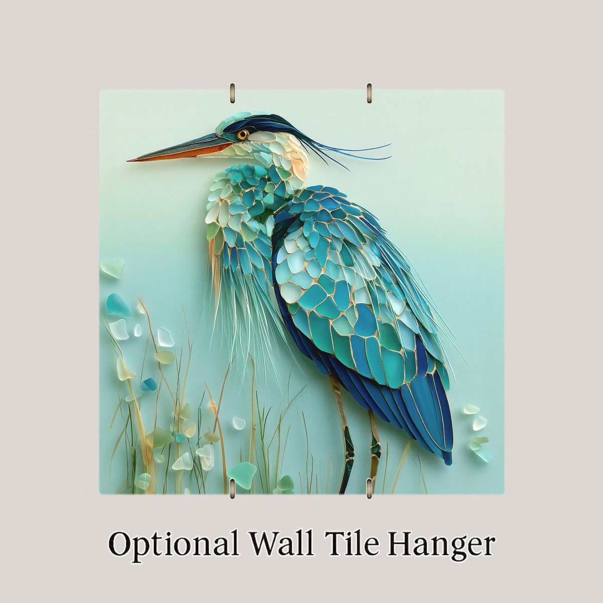 Blue Heron Wall Art Ceramic Tile Sea Glass Style Coastal Bird Decor Beach House Wading Bird Turquoise Nature Art