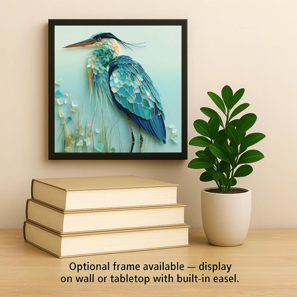 Blue Heron Wall Art Ceramic Tile Sea Glass Style Coastal Bird Decor Beach House Wading Bird Turquoise Nature Art