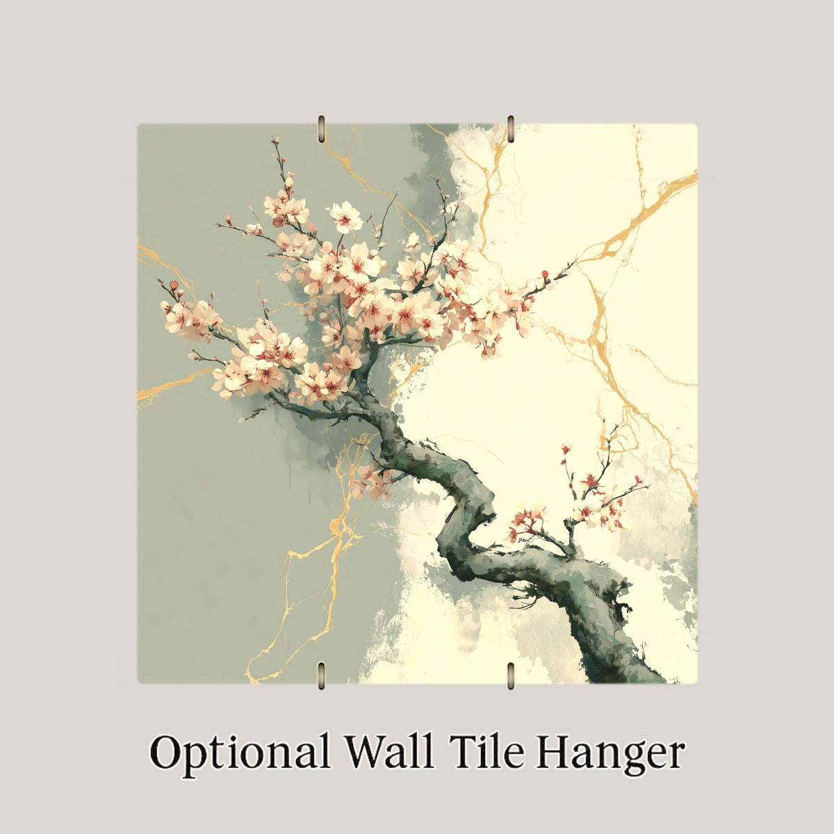 Wabi Sabi Wall Art Ceramic Tile Japandi Zen Decor Kintsugi Cherry Blossom Branch Gold Minimalist Japanese Art