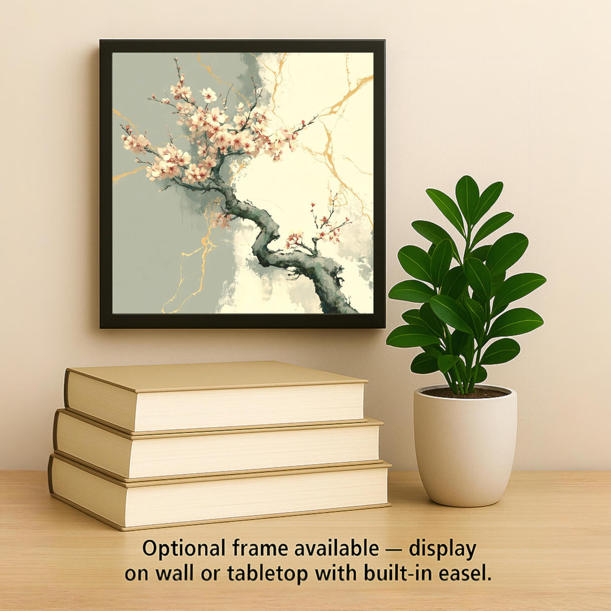 Wabi Sabi Wall Art Ceramic Tile Japandi Zen Decor Kintsugi Cherry Blossom Branch Gold Minimalist Japanese Art