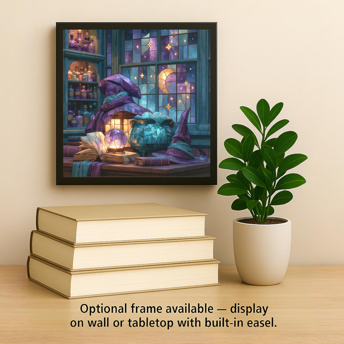 Witchy Ceramic Tile Stained Glass Style Grimoire Crystal Ball Cauldron Apothecary Whimsigoth Witch Hat Wall Art Decor