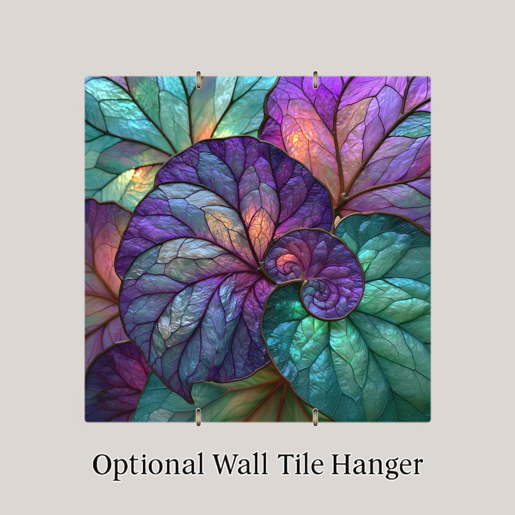 Rex Begonia Ceramic Tile Stained Glass Style Spiral Leaves Purple Teal Houseplant Lover Wall Art Botanical Decor