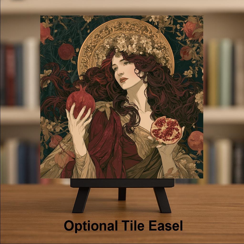 Persephone Wall Art Ceramic Tile Art Nouveau Greek Goddess Pomegranate Tile Greek Mythology Decor Dark Academia Art