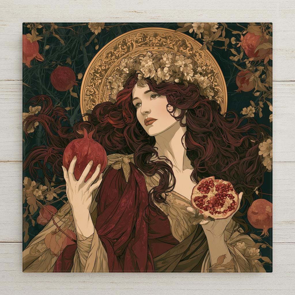 Persephone Wall Art Ceramic Tile Art Nouveau Greek Goddess Pomegranate Tile Greek Mythology Decor Dark Academia Art