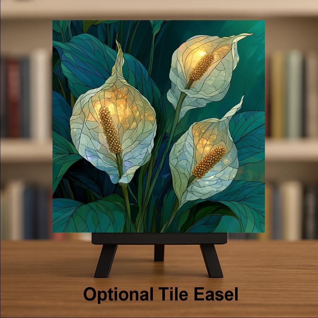 Peace Lily Wall Art Ceramic Tile Stained Glass Style Sympathy Decor White Lily In Loving Memory Botanical Nature Art