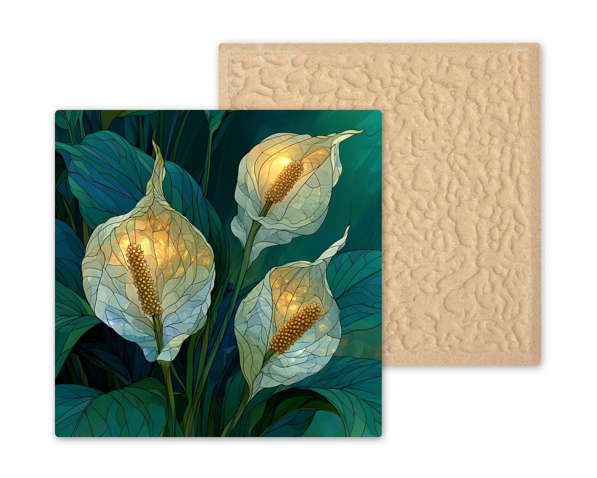 Peace Lily Wall Art Ceramic Tile Stained Glass Style Sympathy Decor White Lily In Loving Memory Botanical Nature Art