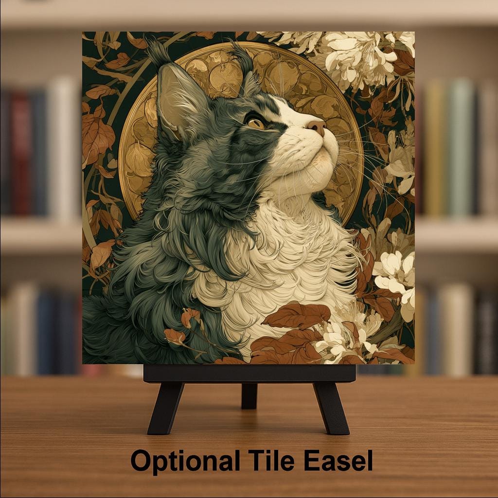 Maine Coon Wall Art Ceramic Tile Art Nouveau Cat Memorial Tile Gentle Giant Cat Portrait In Loving Memory Decor